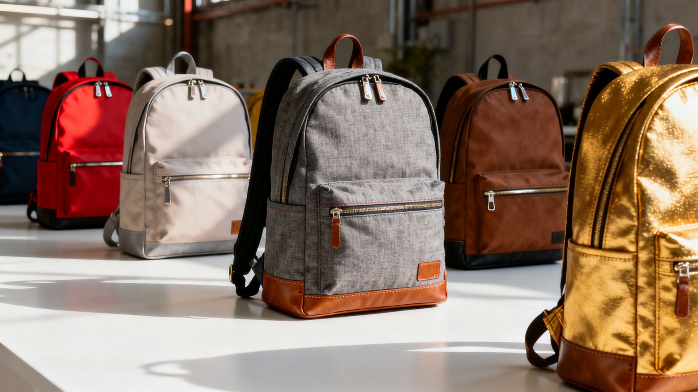 Custom backpacks arranged neatly, highlighting textures and craftsmanship - Bola Bag