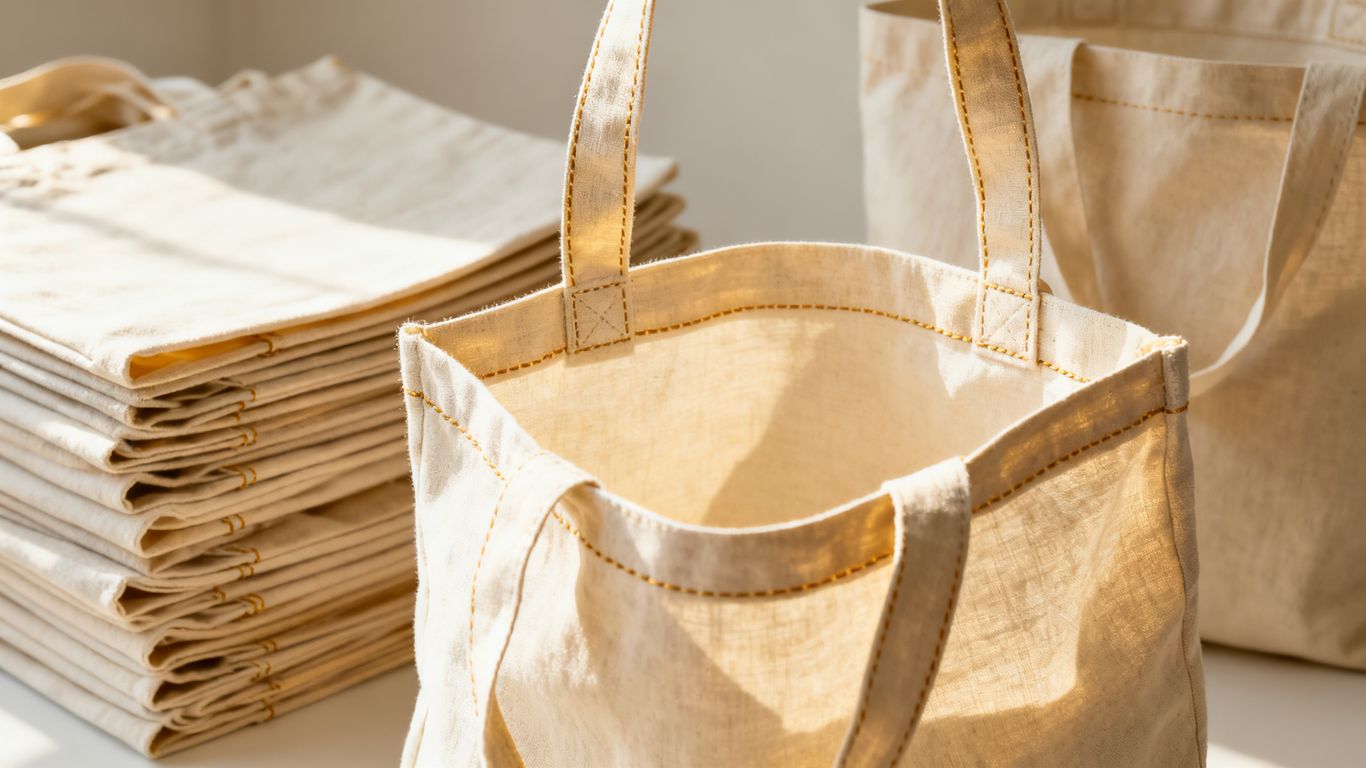Wholesale cotton tote bags stacked and open - Bola Bag